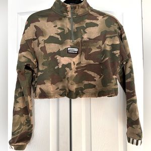 Adidas Green Camo Cropped Sweater | S